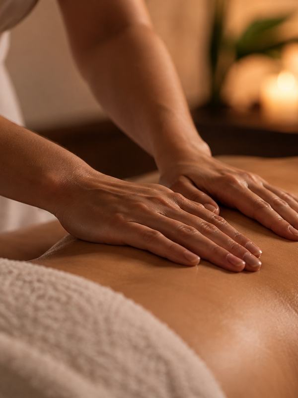 Les mains de Marie pendant un massage